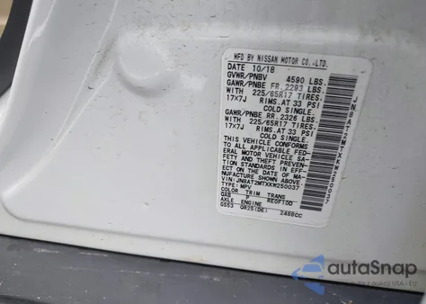 2019 Nissan Rogue Sv z USA, uszkodzony, nr VIN JN8AT2MTXKW250037